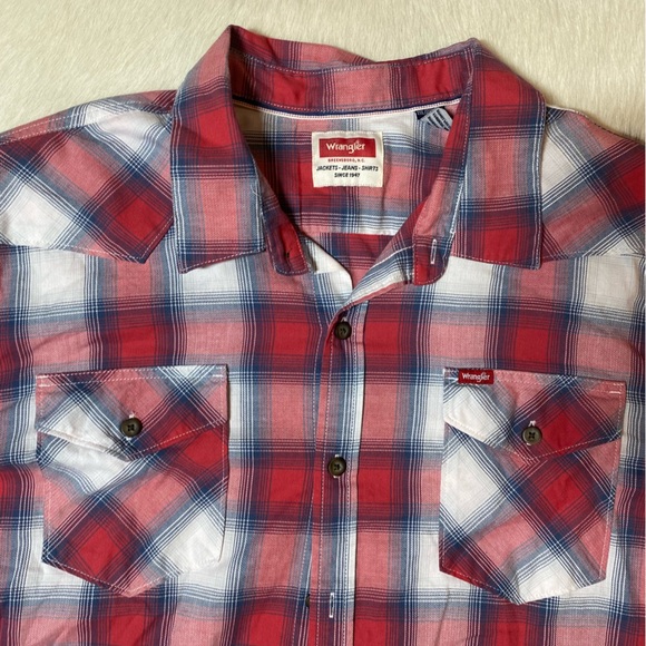 Wrangler Men's Western Red Plaid Button Down Long Sleeve Shirt - Picture 4 of 8